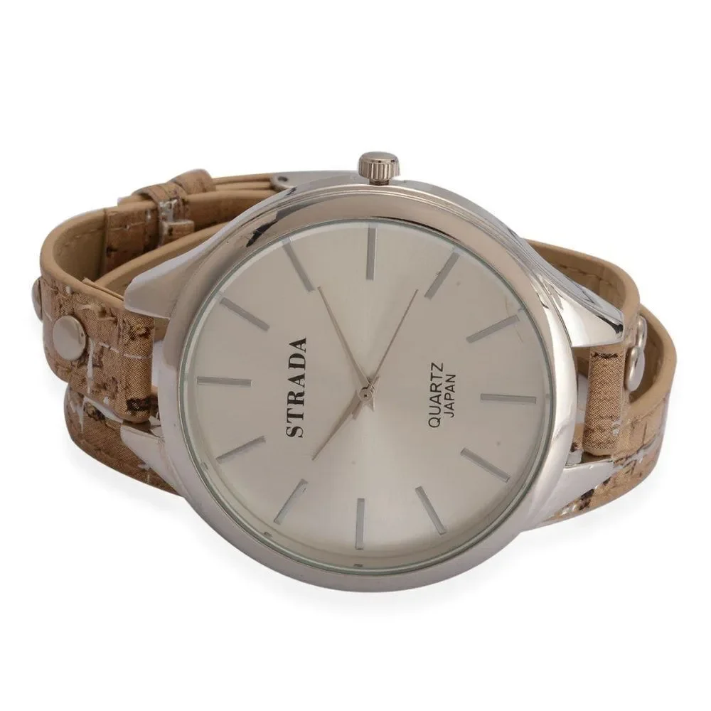 STRADA Beige Band Wrap Watch with Stainless Steel Back